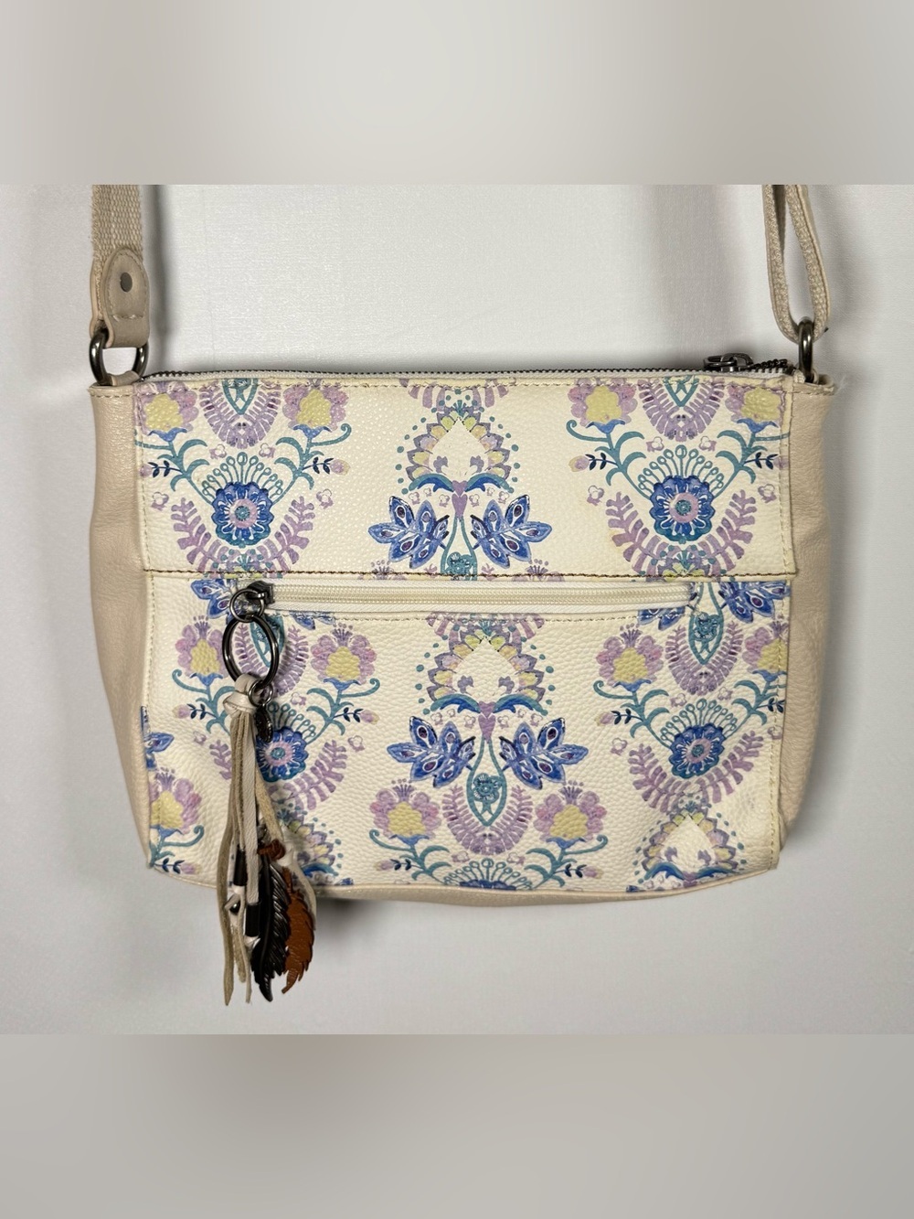 The SAK Alameda Cream Pebbled Faux Leather Floral Print Shoulder Crossbody Bag - Picture 2 of 11